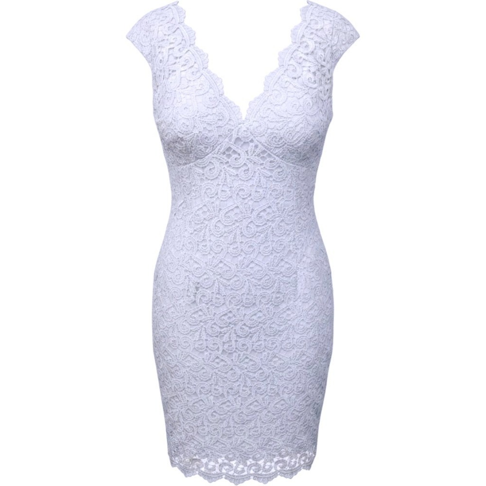 Marina Lace Sheath Cocktail Dress Silver Gray Women's M V-Neck 2010s Glam Luxe